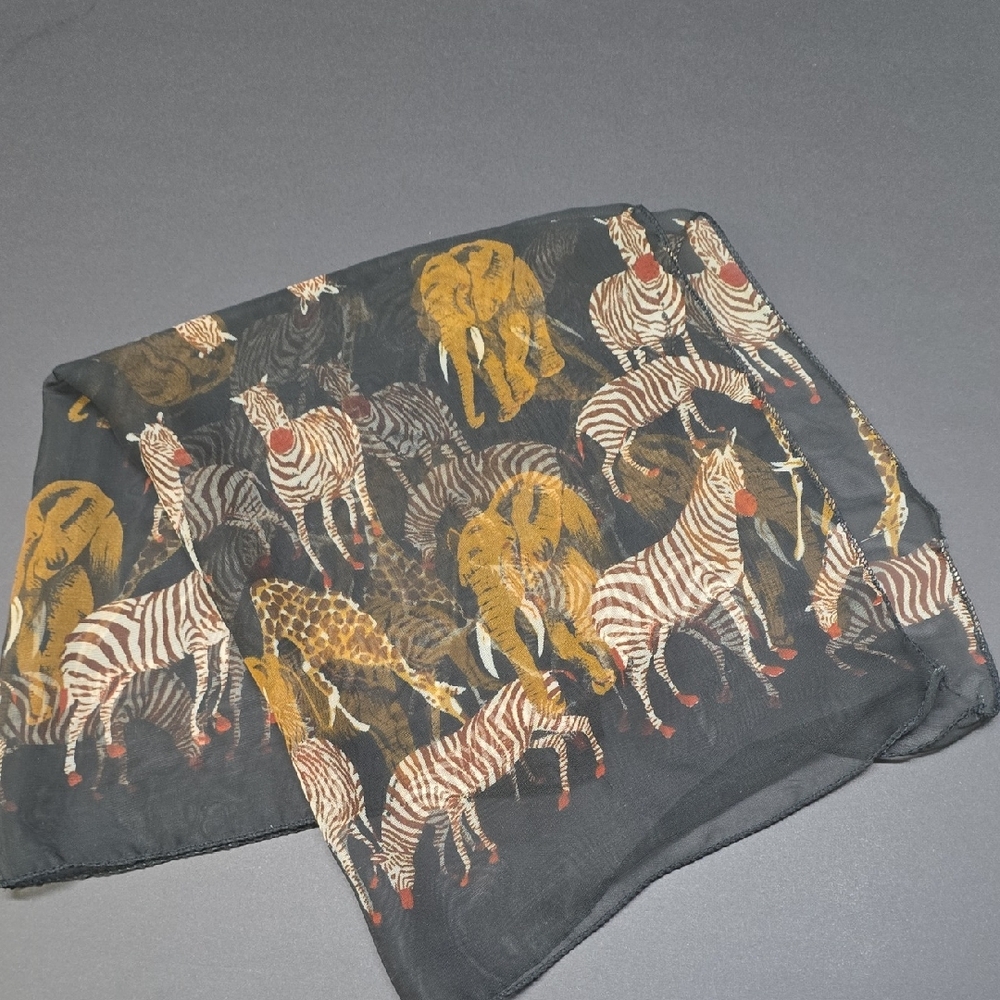 Safari Animal Print Vintage Scarf Elephant, Zebra, & Giraffe